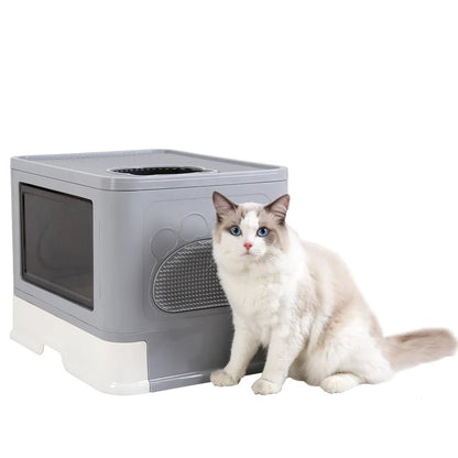 Wholesale Bulk Large Hooded Cat Litter Box Tray Drawer Type Pet Kitty Toilet Top Entry Anti - Splashing Enclosed Potty with Hair Grooming Scoop - Furbury