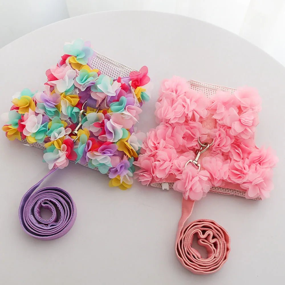 Wholesale Bulk Luxury Flower Girl Dogs Harness and Leash Set No Pull Soft Adjustable Breathable Mesh Cute Floral Puppy Pet Safety Vest Harness - Furbury