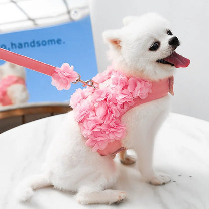 Wholesale Bulk Luxury Flower Girl Dogs Harness and Leash Set No Pull Soft Adjustable Breathable Mesh Cute Floral Puppy Pet Safety Vest Harness - Furbury