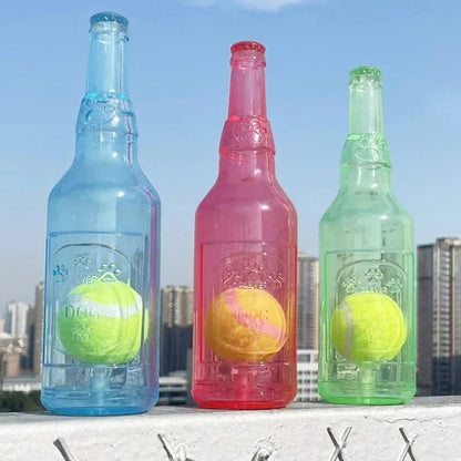 Wholesale Bulk Pet Chew Toy TPR Bite - resistance Beer Bottle with Tennis Ball Toy Puppy Teeth Grinding dog Chewing Squeaky Interactive Toys - Furbury