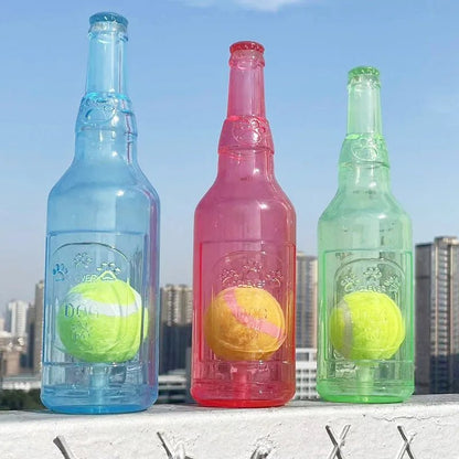 Wholesale Bulk Pet Chew Toy TPR Bite - resistance Beer Bottle with Tennis Ball Toy Puppy Teeth Grinding dog Chewing Squeaky Interactive Toys - Furbury